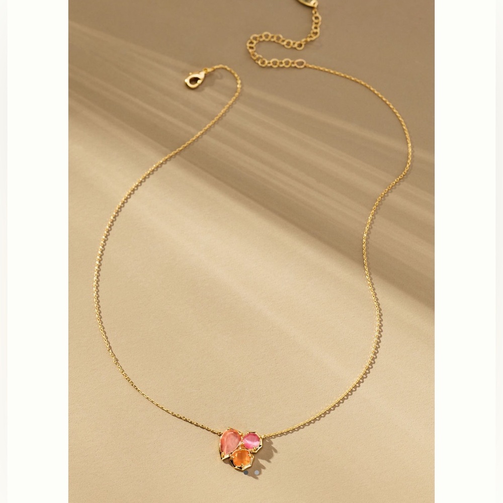 Anthropologie 14KT Gold Plated Stone Necklace Crystal Cluster New Pink Orange